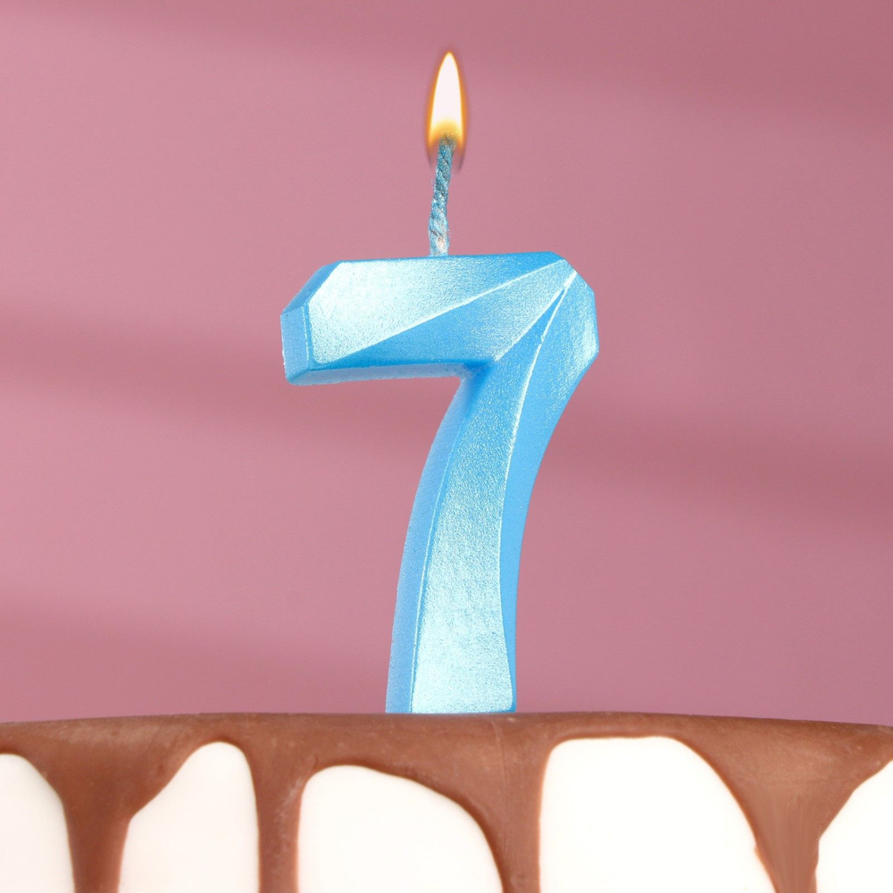 Свеча в торт "Грань", цифра "7", голубой металлик, 7.8 см #1