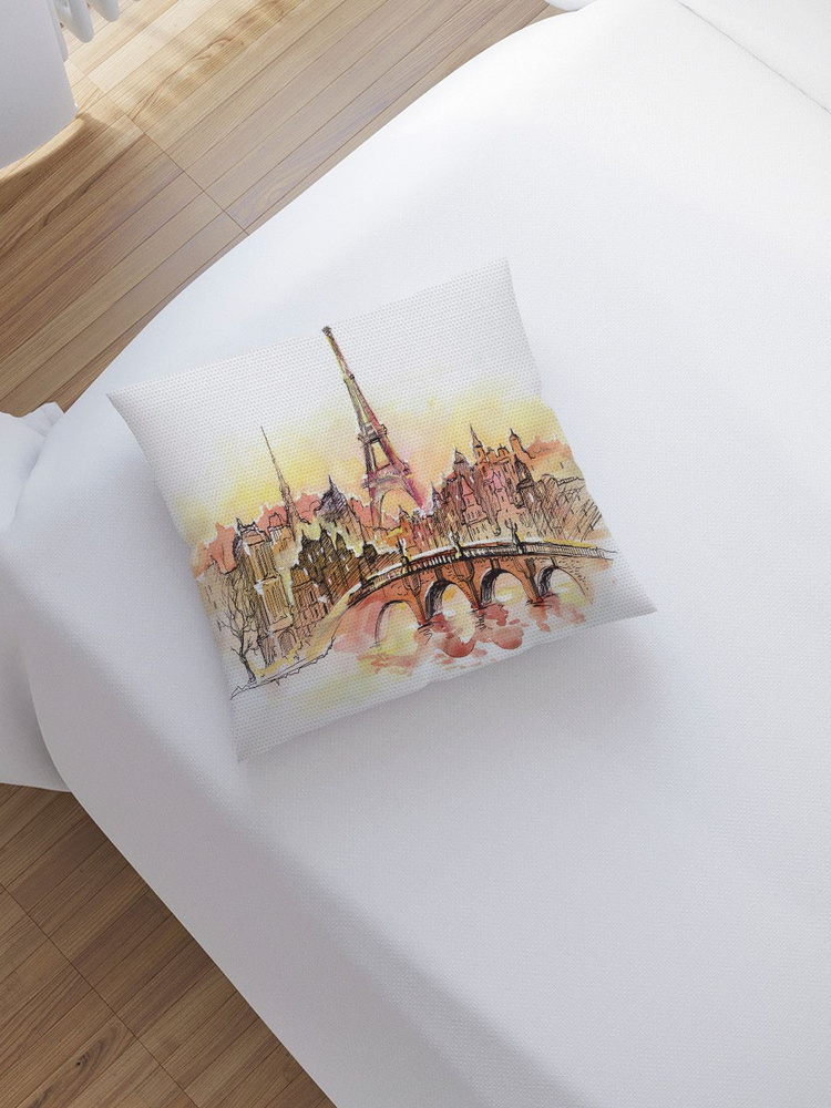Наволочка декоративная на молнии, чехол на подушку "Зарисовки Парижа" 45х45 см  #1