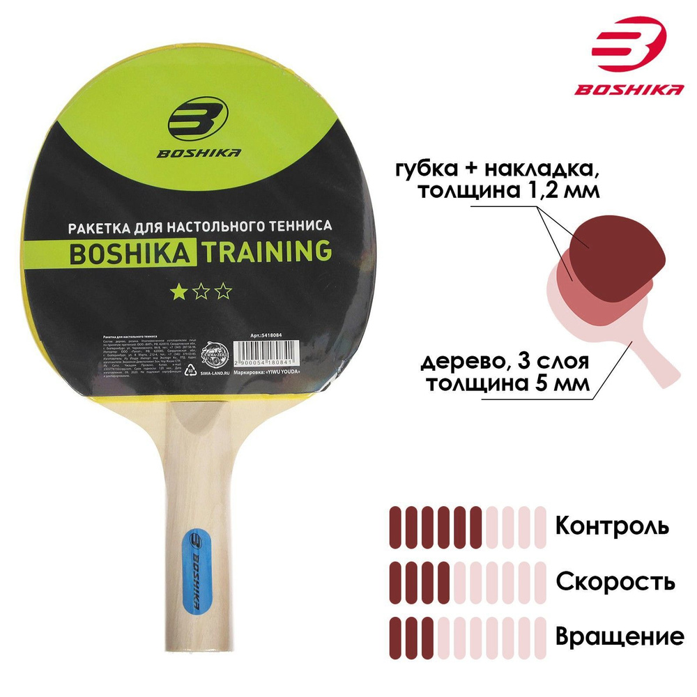 Ракетка для настольного тенниса BOSHIKA "Training" , 1 звезда #1