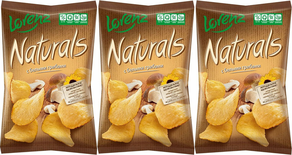 Чипсы картофельные Lorenz Naturals с белыми грибами, комплект: 3 упаковки по 100 г  #1