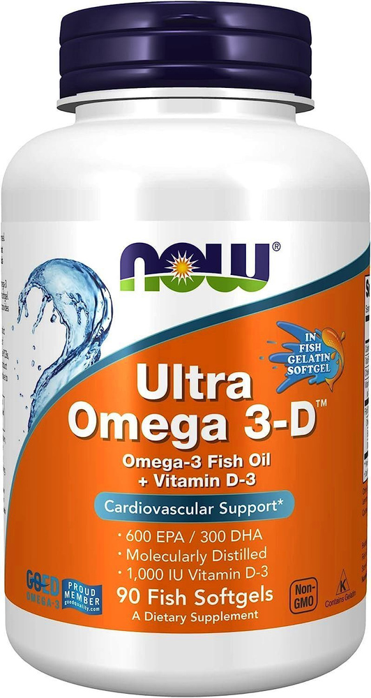 NOW Ultra Omega 3-D 90 Softlels / Ультра Омега-3 + Витамин Д 90 капсул NOW США / Для здоровья сердца #1