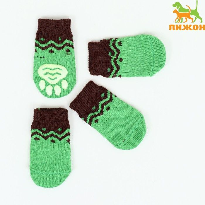 Носки нескользящие, размер S (2,5/3,5 * 6 см), набор 4 шт , зеленые  #1