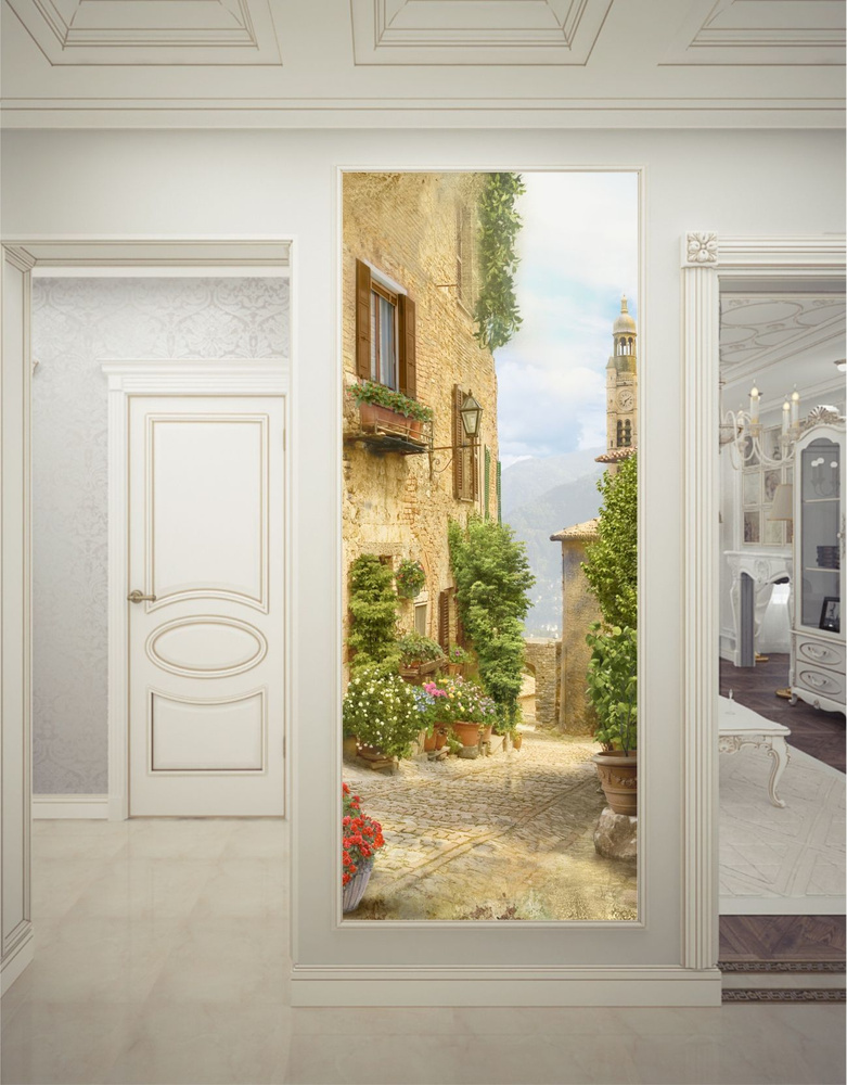 Фотообои Dekor Vinil "Живописная улочка в Италии" для кухни, гостиной, спальни, коридора с городом 100х260 #1