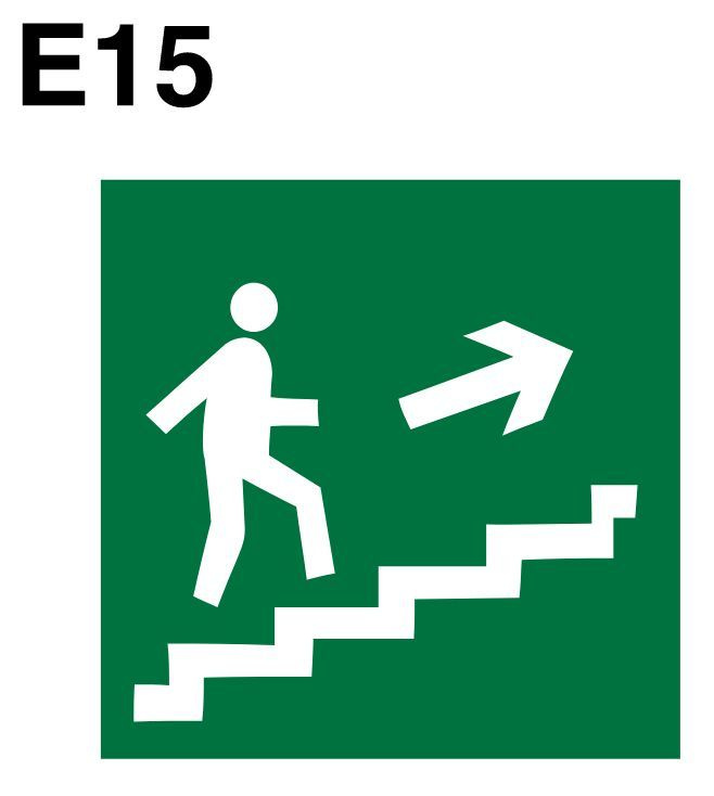Несветящийся, плоский, эвакуационный знак E15 Направление к эвакуационному выходу по лестнице вверх (самоклеящаяся #1