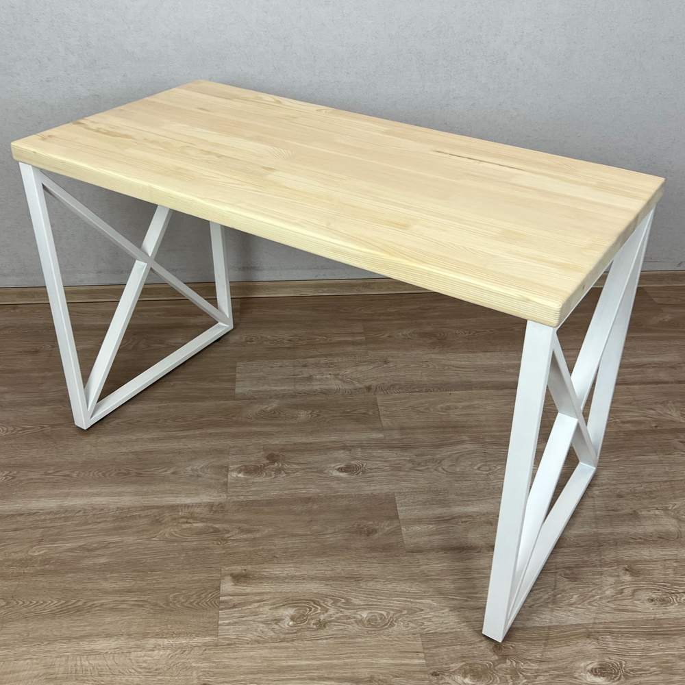 Стол кухонный Loft со столешницей без покрытия из массива сосны 40 мм и белыми металлическими крестообразными #1