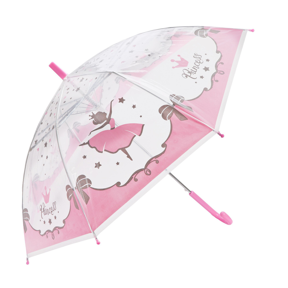 Зонт трость детский механический прозрачный для девочек Принцесса, 48 см  #1
