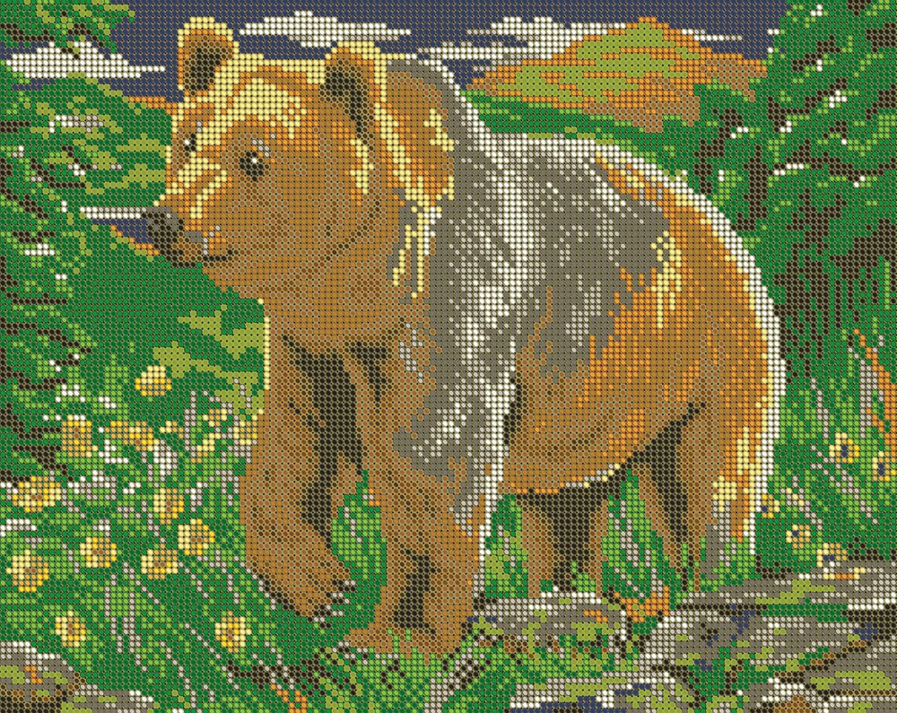 "Медведь в горах", 30х24 см, набор для вышивания чешским бисером  #1