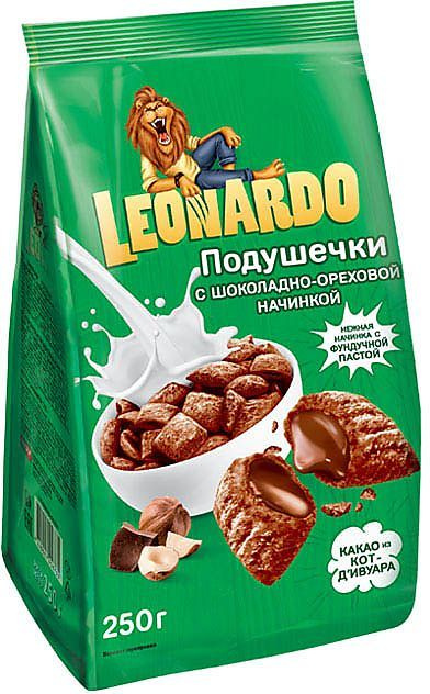 Сухие завтраки "Leonardo" подушечки 3 вида по 250 грамм #1