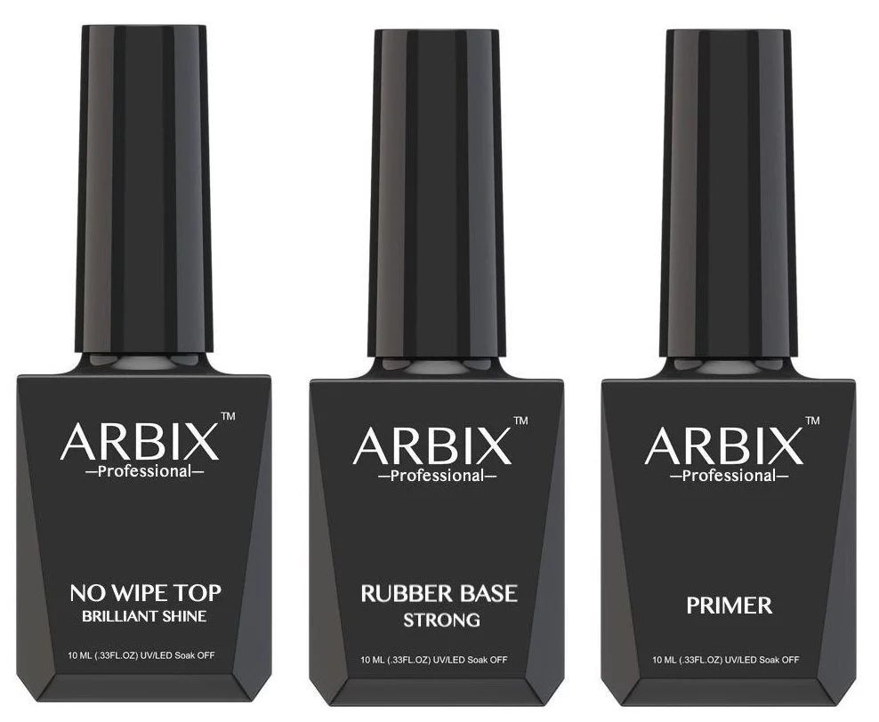 Arbix Набор для маникюра No Wipe Top Brilliant Shine + Rubber Base Strong + Primer, прозрачный, 10 мл #1