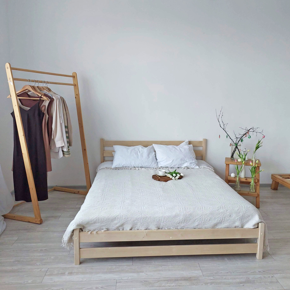 Кровать двуспальная Mi-Gusta Elias, 200х140 см, из массива берёзы, без покраски  #1