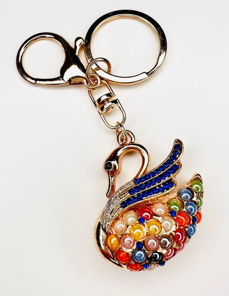 Брелок с карабином для ключей для сумки, большой золотой брелок с камнями, брелок с лебедем с разноцветными #1