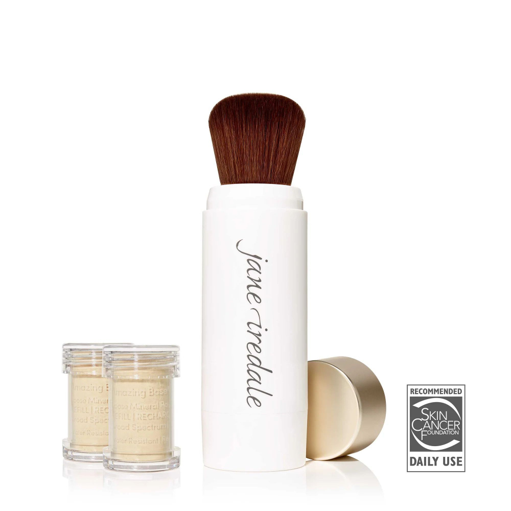 JANE IREDALE Солнцезащитная пудра Amazing Base с кистью-контейнером. Средство 4 средства в 1: тон, пудра, #1