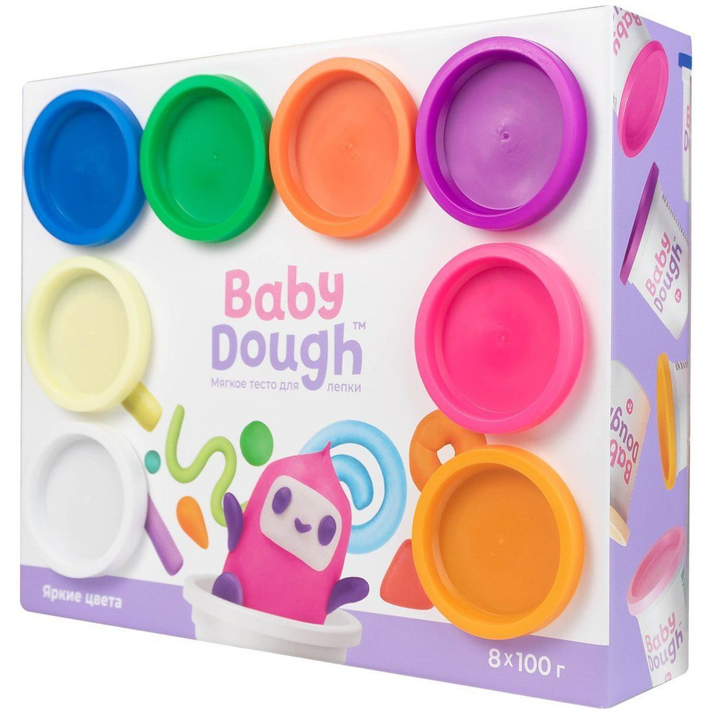 Тесто для лепки BabyDough, набор 8 цветов, яркие #1