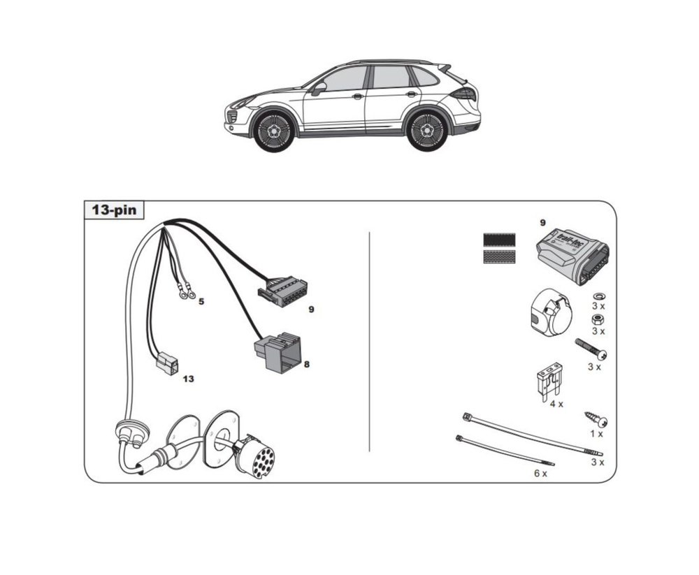 Штатная электрика для фаркопа с розеткой 13-pin, для Porsche Cayenne WYR300313R-T (Trail-Tec)  #1