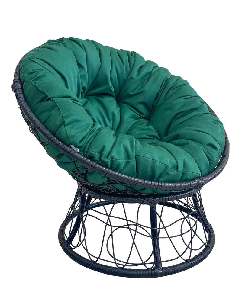 Кресло ПАПАСАН с ротангом черный (зеленая подушка) #1