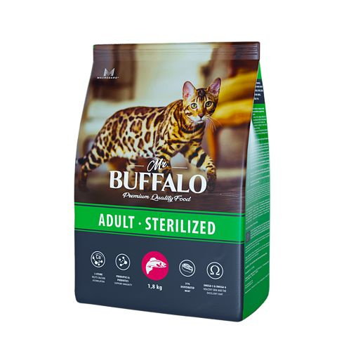 MR.BUFFALO STERILIZED 1,8 кг сухой корм для кошек лосось 5 шт #1