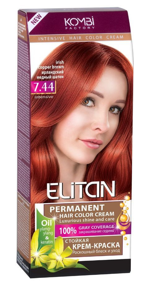 Элитан Стойкая крем-краска для волос, Ирландский медный шатен Тон 7.44  #1