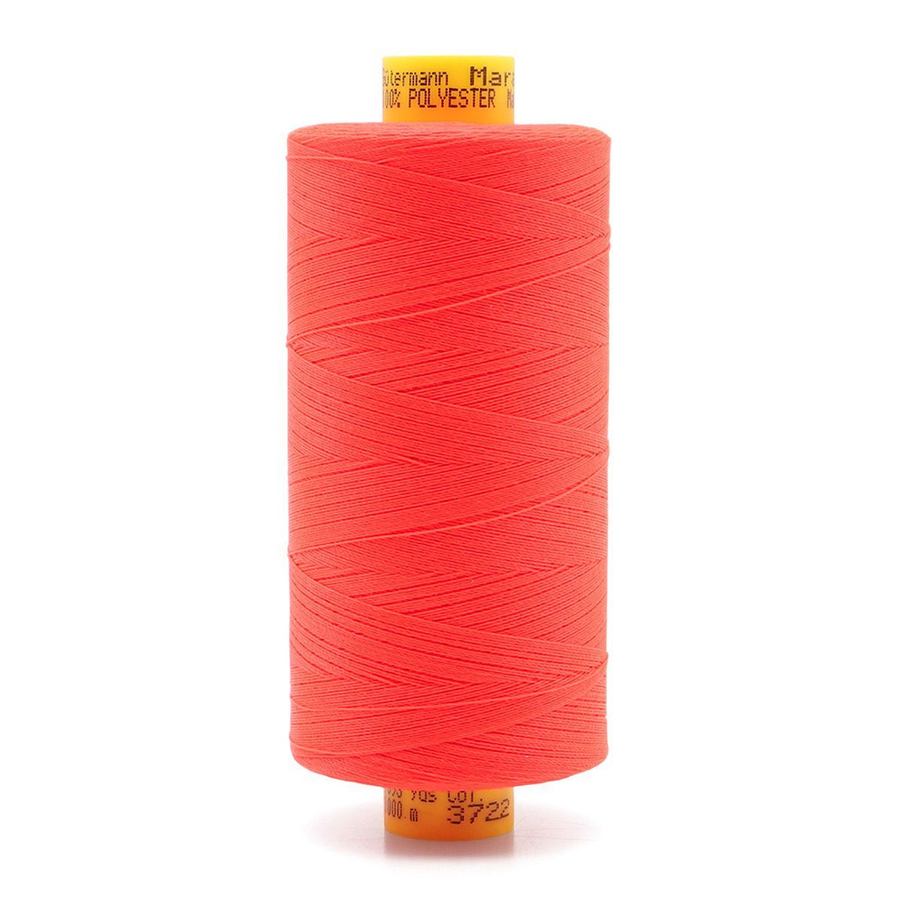 Нитки для шитья, нить промышленная для оверлока Mara № 120/2, 1000 м, 3722 неоновый ярко-оранжевый, Gutermann #1