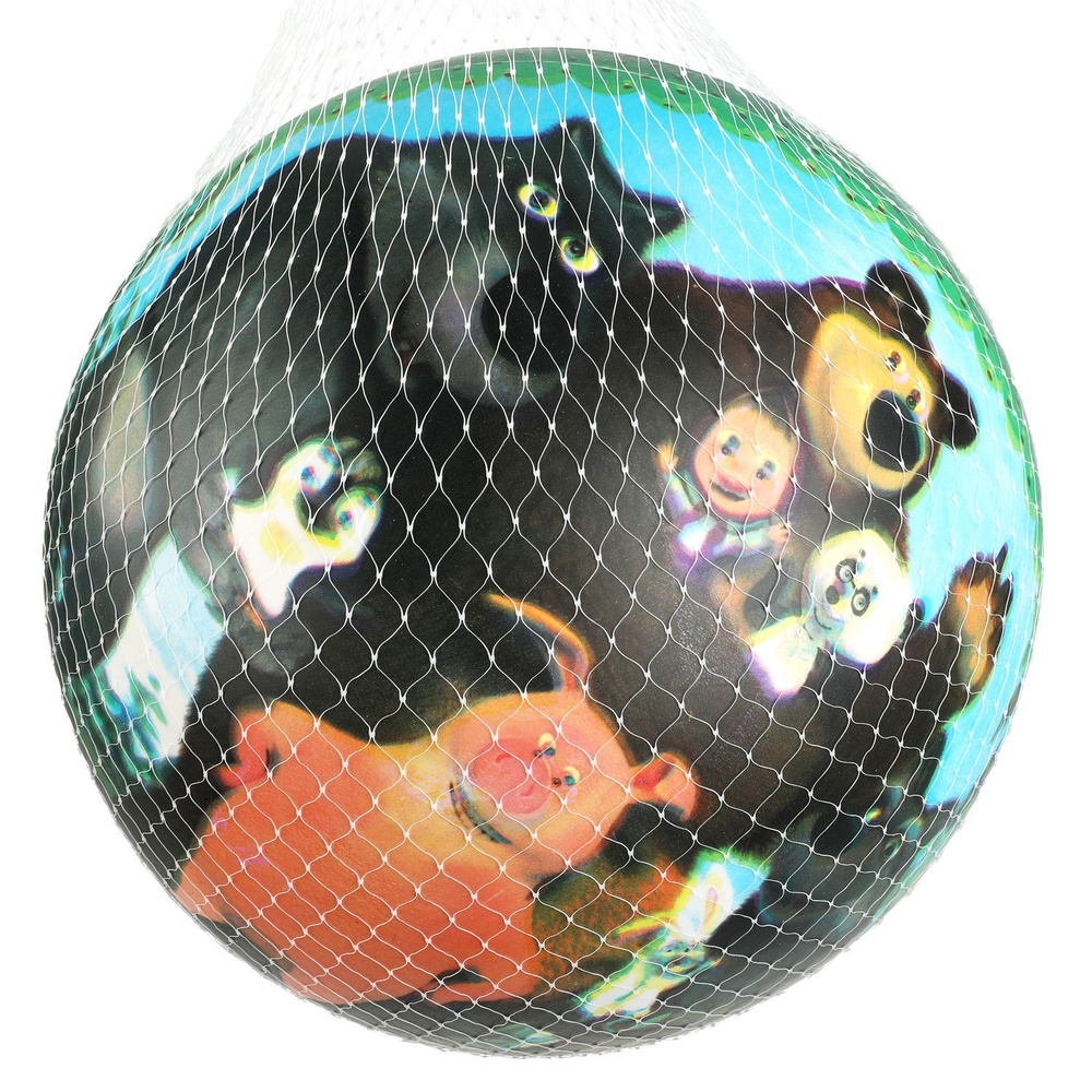 Мяч детский резиновый в сетке Маша и Медведь Играем вместе 23см / надувной пляжный  #1