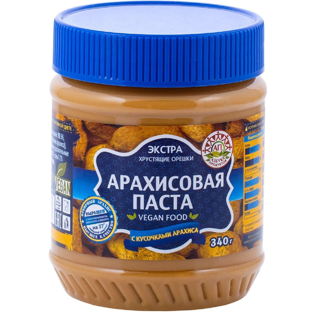 Паста арахисовая Азбука Продуктов Экстра с кусочками, 340г  #1