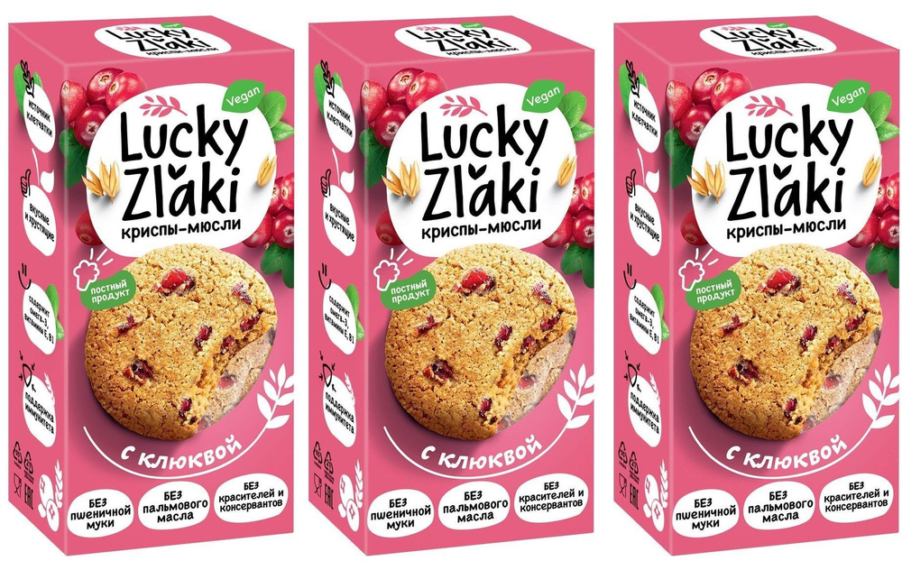 Lucky Zlaki криспы-мюсли с клюквой, смесь овсяных и ячменных хлопьев, с добавлением воздушной кукурузы, #1