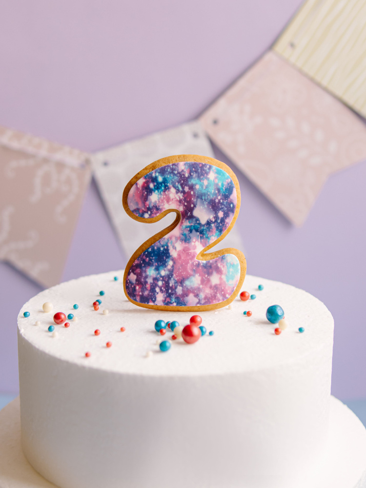 Пряник имбирный, украшение на торт "Цифра 2", топпер на торт  #1