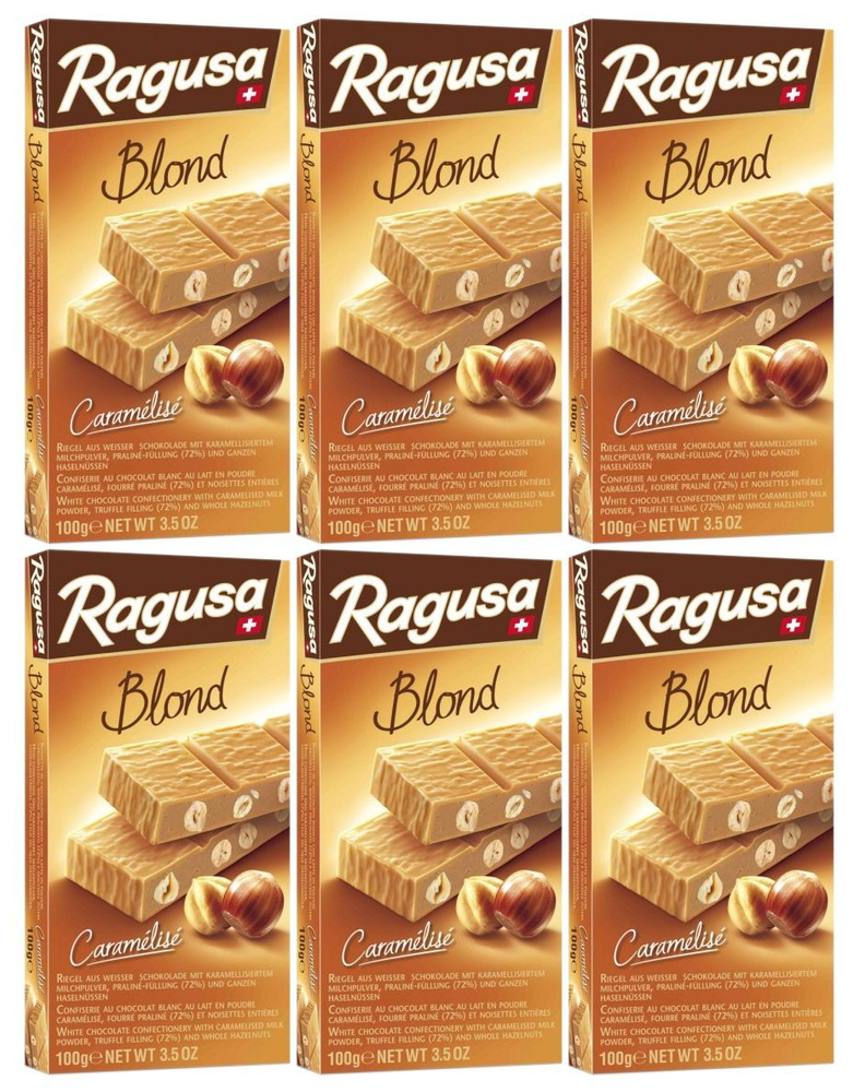 Шоколад белый Ragusa Blond с трюфельной начинкой и целыми лесными орехами, 100г х 6шт  #1