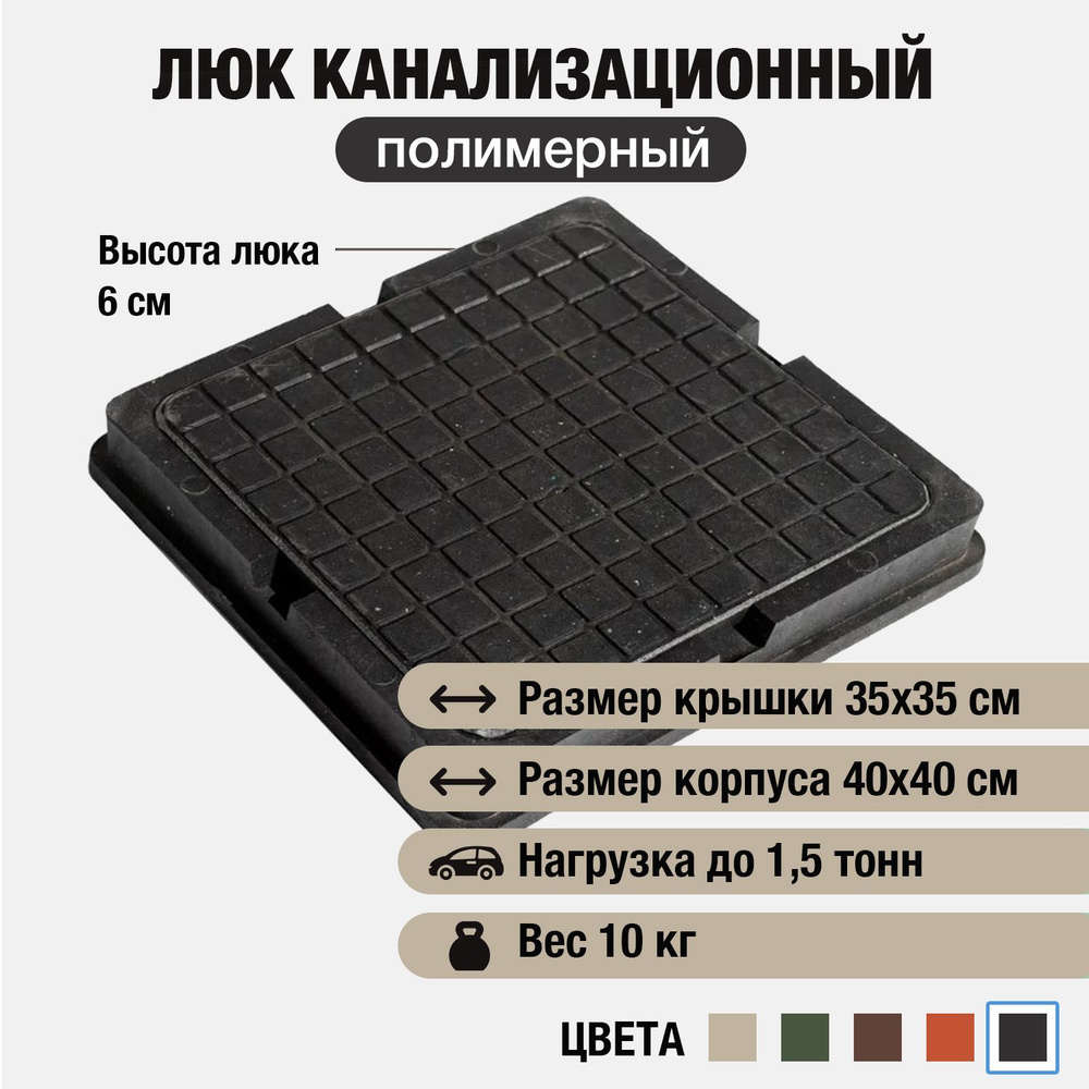 Люк канализационный садовый 400х400, квадратный, полимерно-песчаный, полимерпесчаный, черный  #1