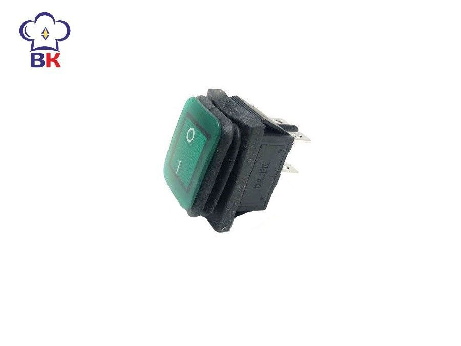 Переключатель (клавиша) влагозащитный с подсветкой 30А, 250V, ON-OFF (4 контакта), зелёный  #1