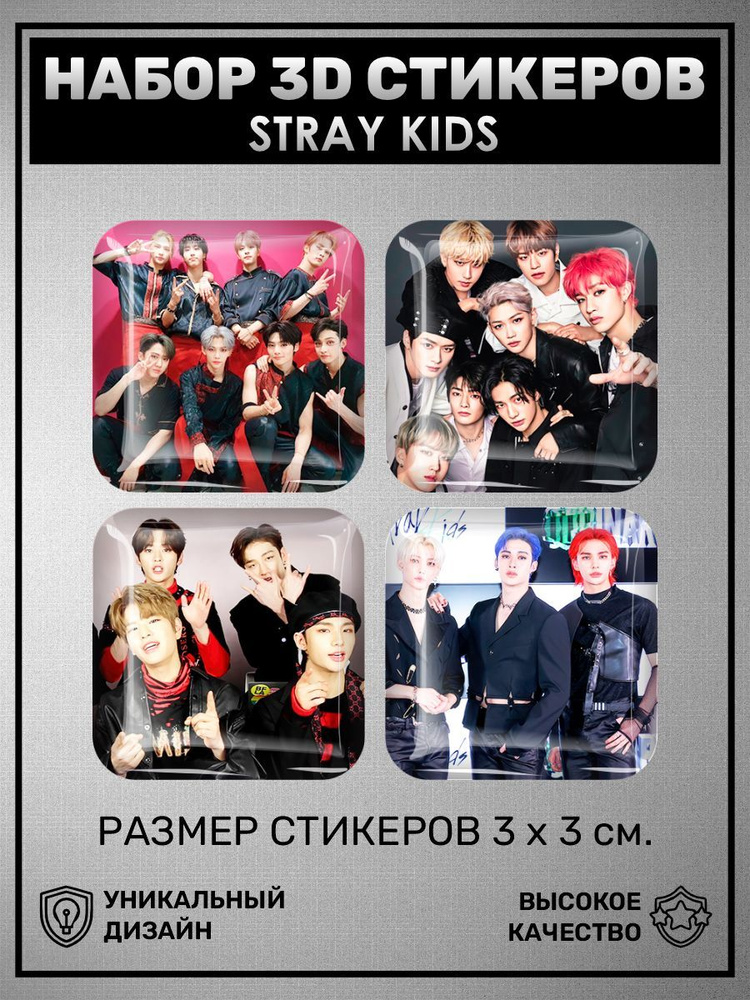 3D наклейка на телефон, Набор объемных наклеек 4 шт - K-Pop, Stray Kids, группа Стрей Кидс, корейская #1