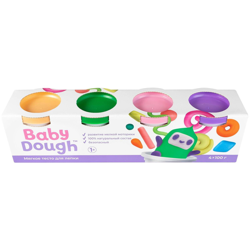 Тесто для лепки BabyDough 4 цвета (персиковый, нежно-розовый, зеленый, фиолетовый) №3  #1