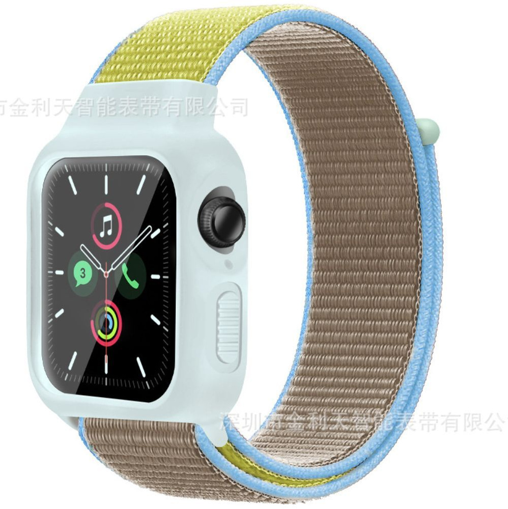 Защитный силиконовый корпус с ремешком для Apple Watch (42мм, 44мм,45мм) Бежево-зеленый  #1