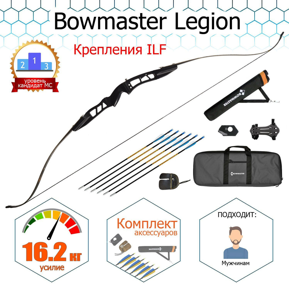 Лук классический Bowmaster - Legion 66" 36#, Rh, черный (в комплекте) #1