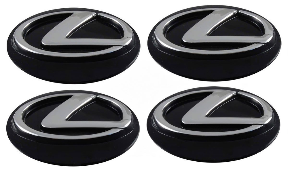 Наклейки на диски пластиковые рельефные 60 мм 4 шт / Стикеры на колпачки дисков Lexus черные и хром  #1