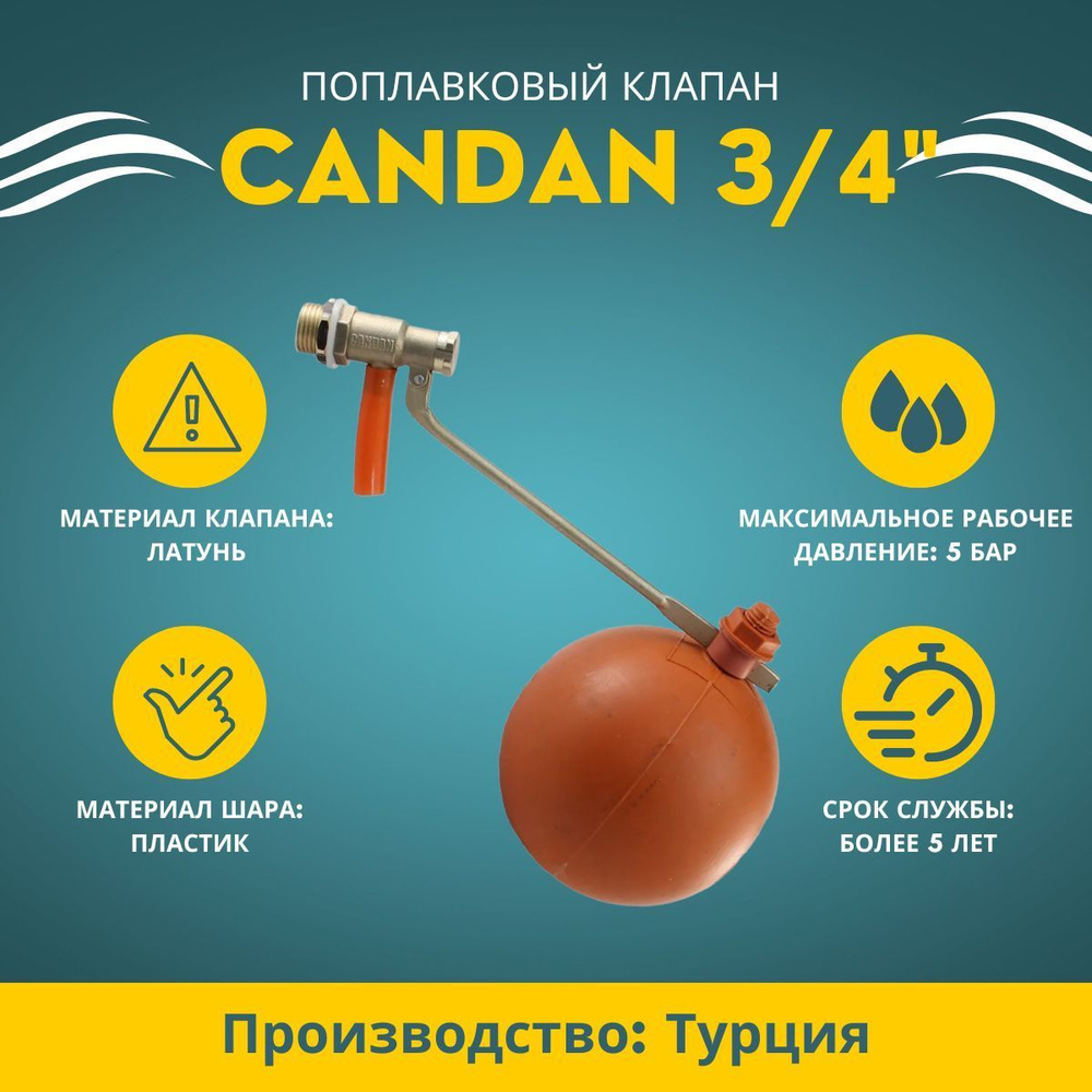 Клапан поплавковый 3/4" Candan купить по низкой цене с доставкой в ...