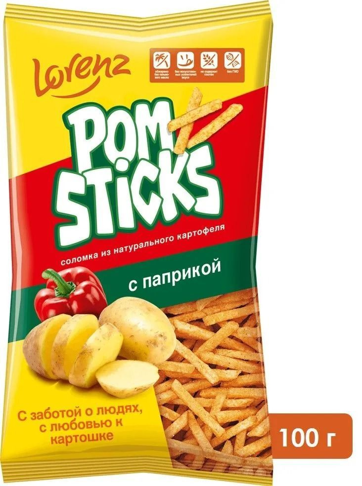 Чипсы картофельные Pomsticks соломка с паприкой, 100 г #1