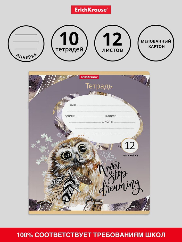 Тетрадь школьная ученическая ErichKrause Dreamy Owl, 12 листов, линейка (в плёнке по 10 шт.)  #1