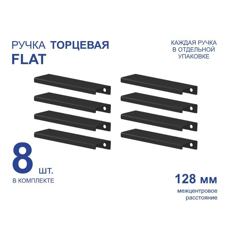 Ручка мебельная торцевая FLAT 156 мм, черная, металлическая (8 шт)  #1