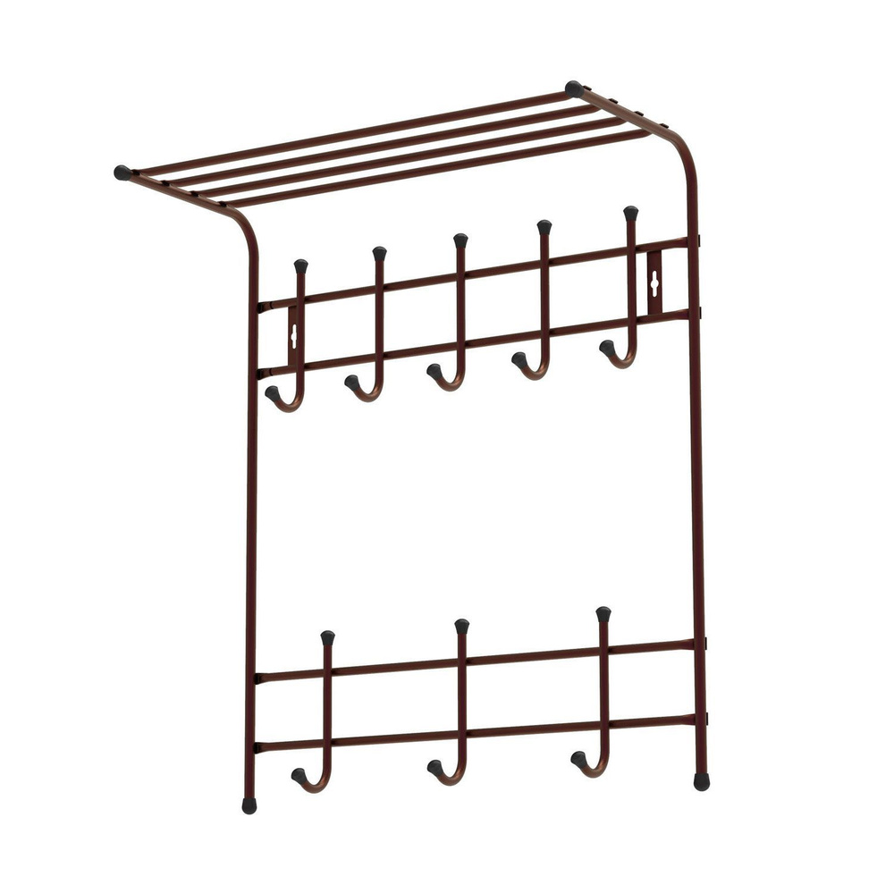 Вешалка металлическая настенная 2-х ярусная с полкой Ника 590х710х270мм, 8 крючков Медный антик ВПТ8/А #1