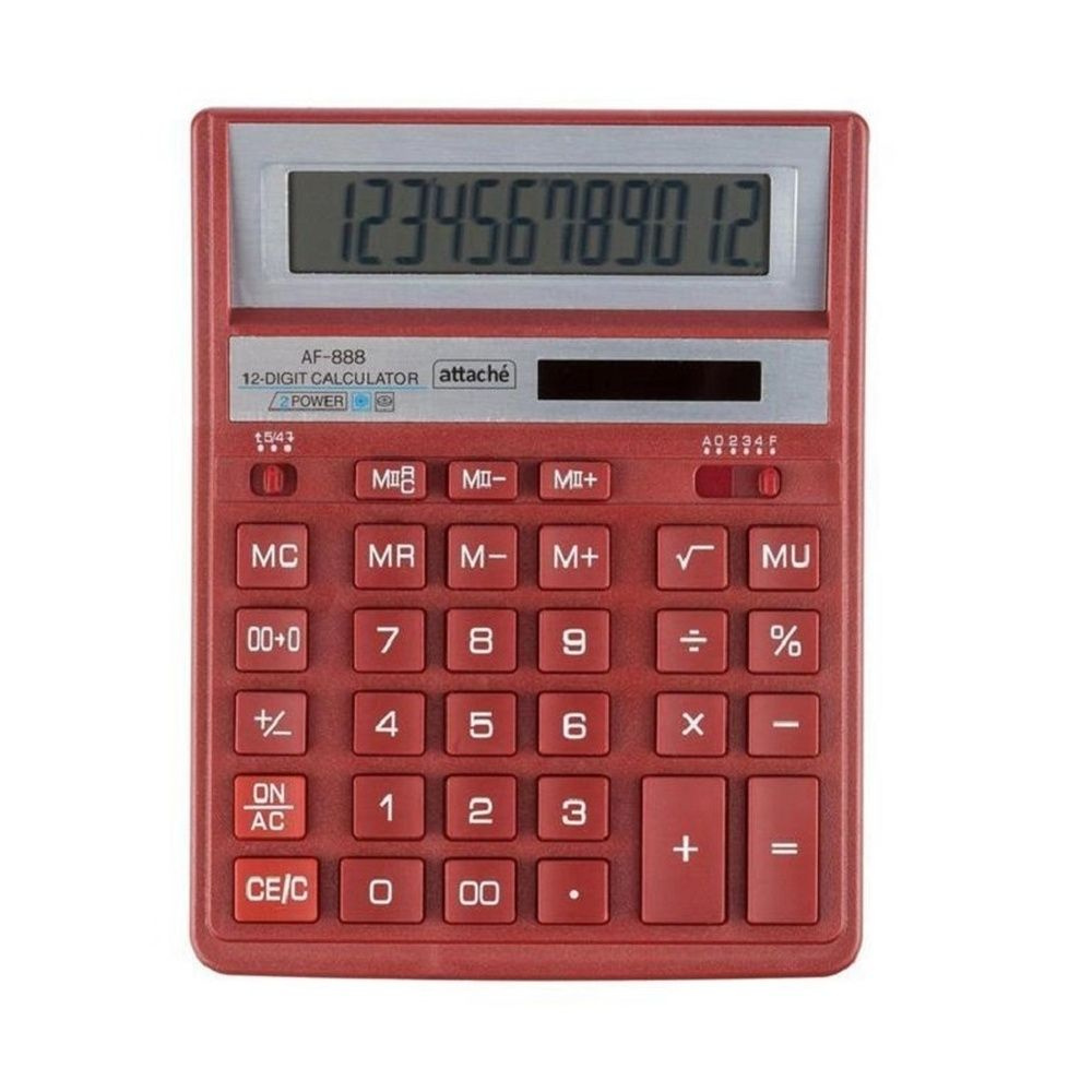 Калькулятор настольный Attache полноразмерный, AF-888,12 разрядов, двойное питание, 204х158 мм, темно-красный #1