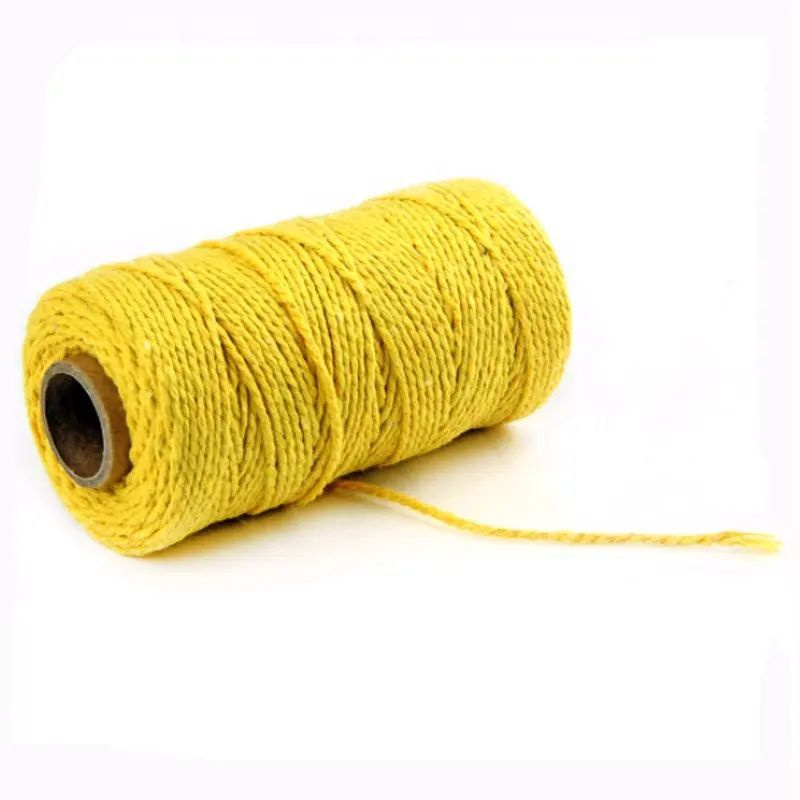 Шпагат хлопковый Kraftcom, 2мм х 50м (1шт), цвет - желтый / шпагат для вязания, веревка для плетения #1