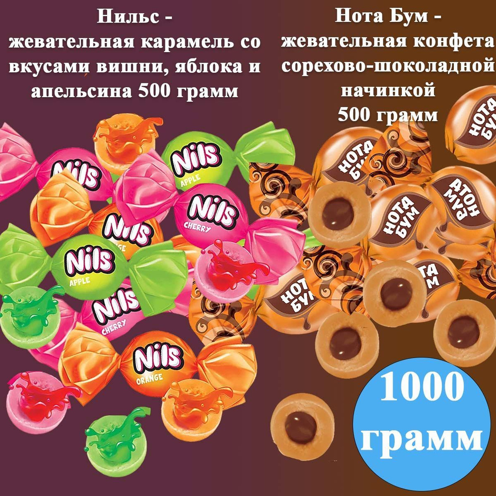 Конфеты МИКС Нильс+ Нота бум с ореховой начинкой 1000 грамм КДВ  #1