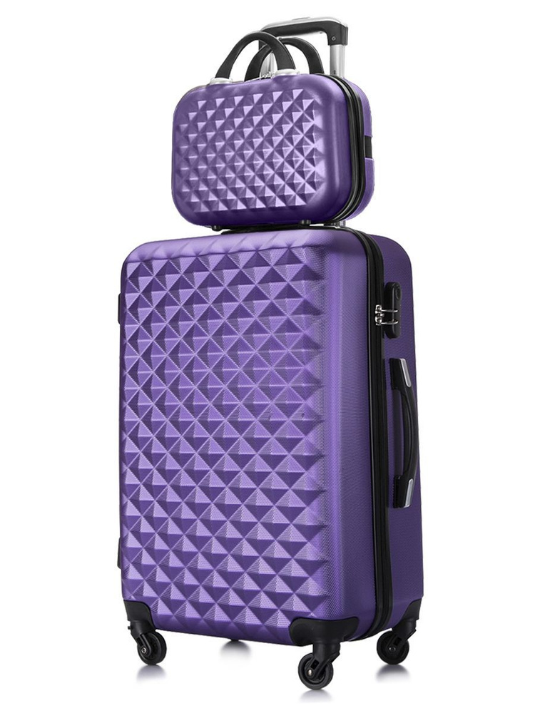 Набор чемодан на колесах M средний + бьюти-кейс, фиолетовый  #1