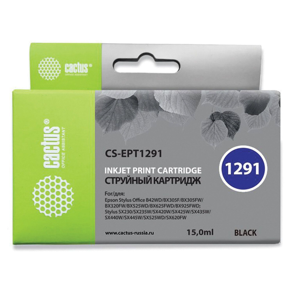 Картридж струйный CACTUS CS-EPT1291, для Epson Stylus B42WD/BX305W/BX625WD, черный  #1