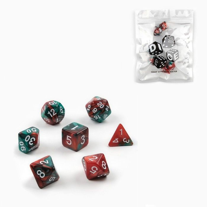 Время игры, Набор кубиков для D&D (Dungeons and Dragons), зеленый с красным, 7 штук в наборе  #1