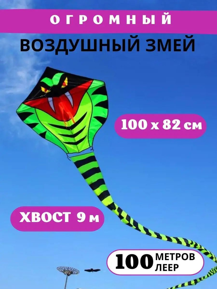 Воздушный змей Кобра, хвост 9 метров, леер 100 метров #1