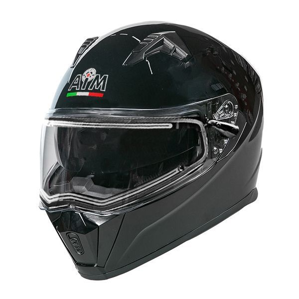 Шлем снегоходный интеграл черный глянец AIM JK320 SOLID S(55-56) визор с электроподогревом+прозрачный #1
