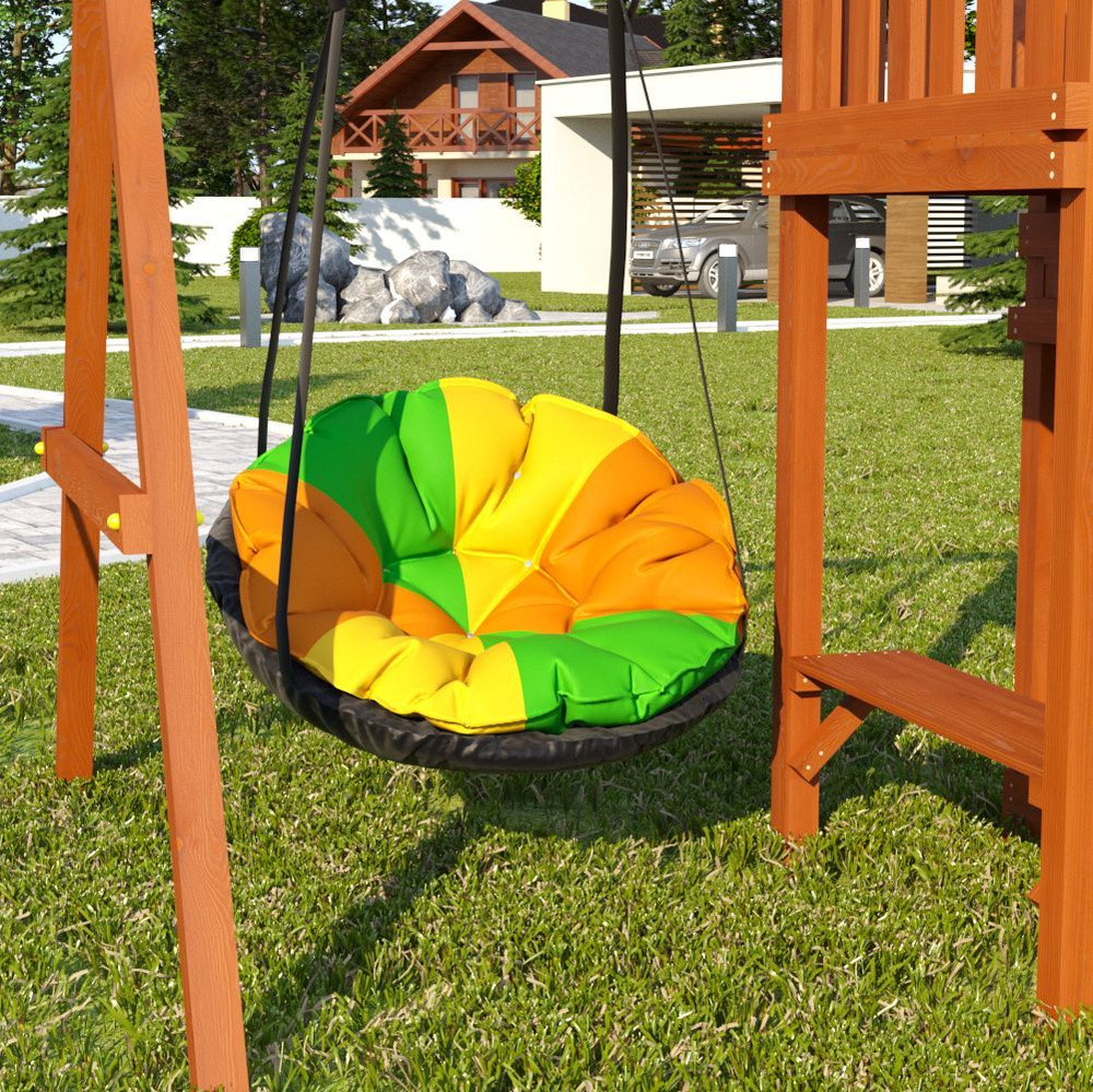 Подвесное кресло Разноцветное PapaSAV 100 см садовые качели с подушкой, качели-гнездо детские, гамак, #1