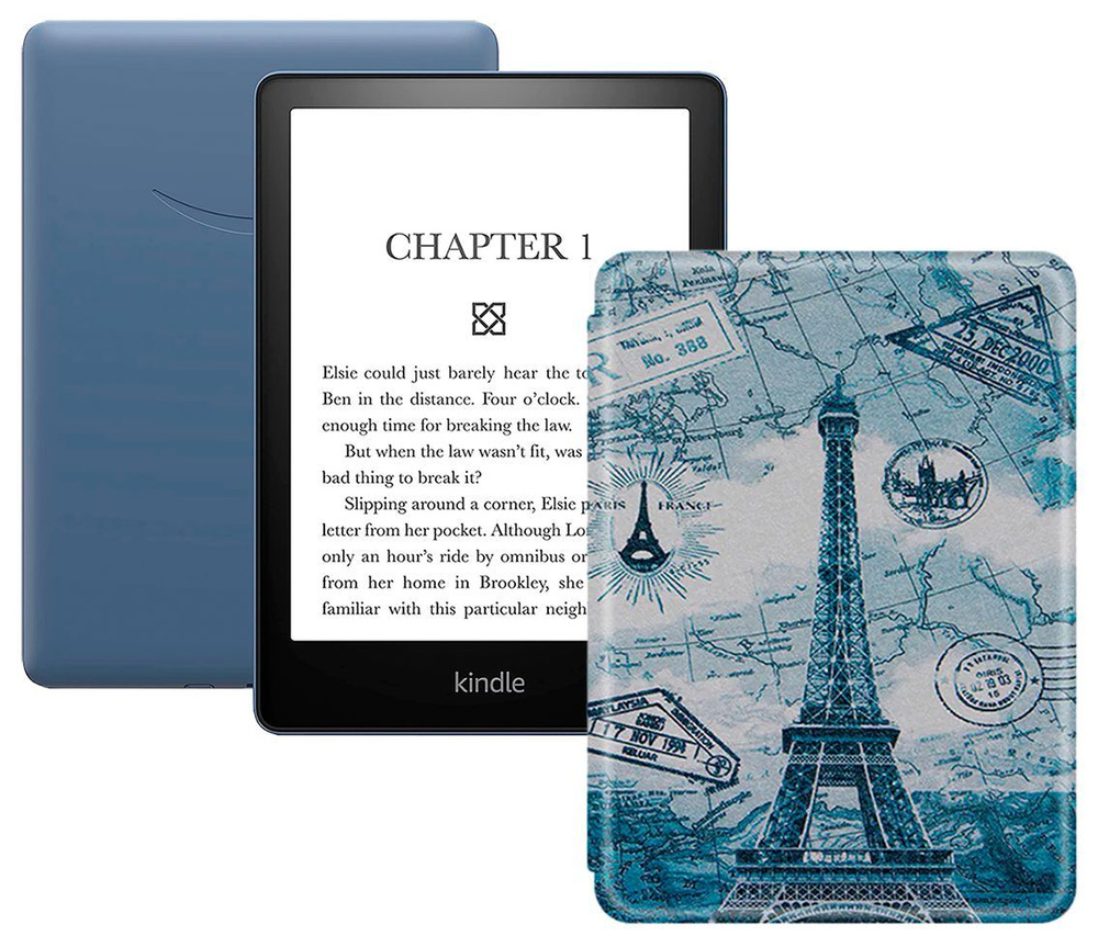 Amazon Kindle 6.8" Электронная книга PaperWhite 2021 16Gb SO Denim + обложка, синий, светло-серый  #1