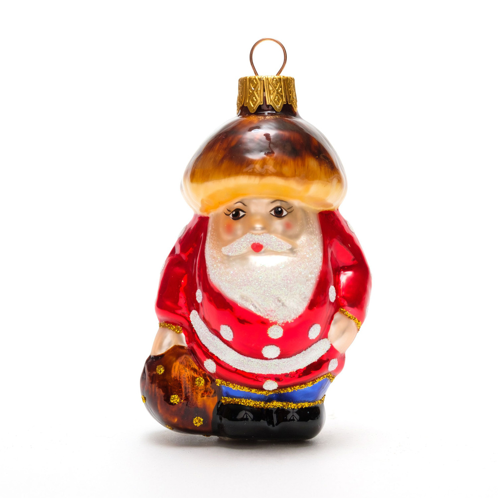 Ёлочная игрушка "Дед-гриб в красном с белыми горохами" #1